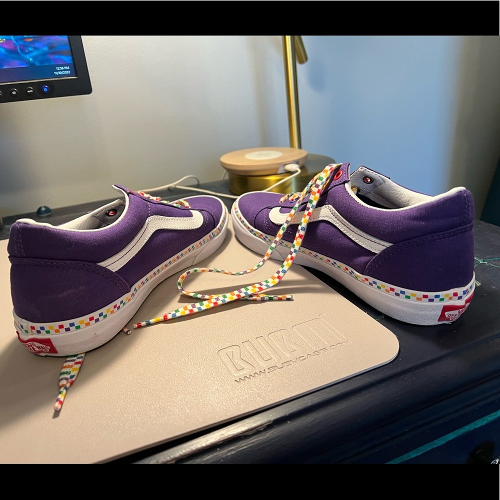 Vans purple sneakers with rainbow trim - like new! - Picture 4 of 5